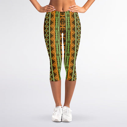 African Tribal Inspired Pattern Print Women's Capri Leggings