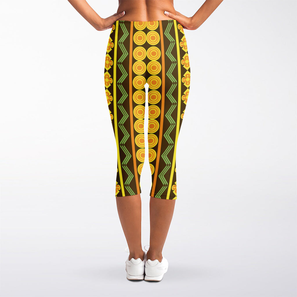 African Tribal Inspired Pattern Print Women's Capri Leggings