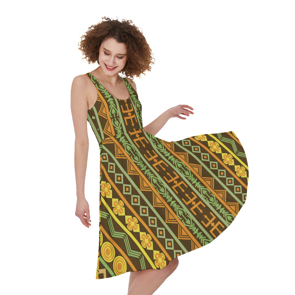 African Tribal Inspired Pattern Print Women's Sleeveless Dress