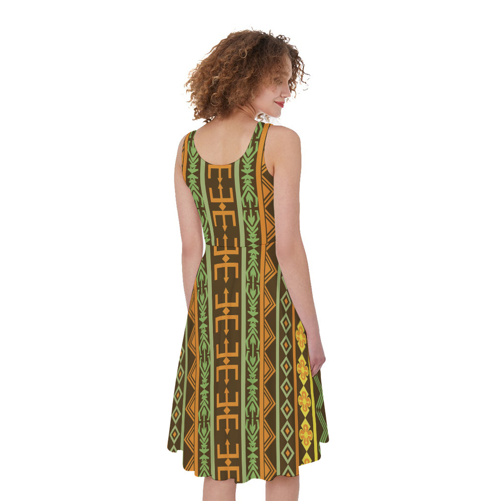 African Tribal Inspired Pattern Print Women's Sleeveless Dress