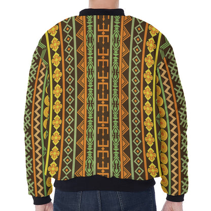 African Tribal Inspired Pattern Print Zip Sleeve Bomber Jacket
