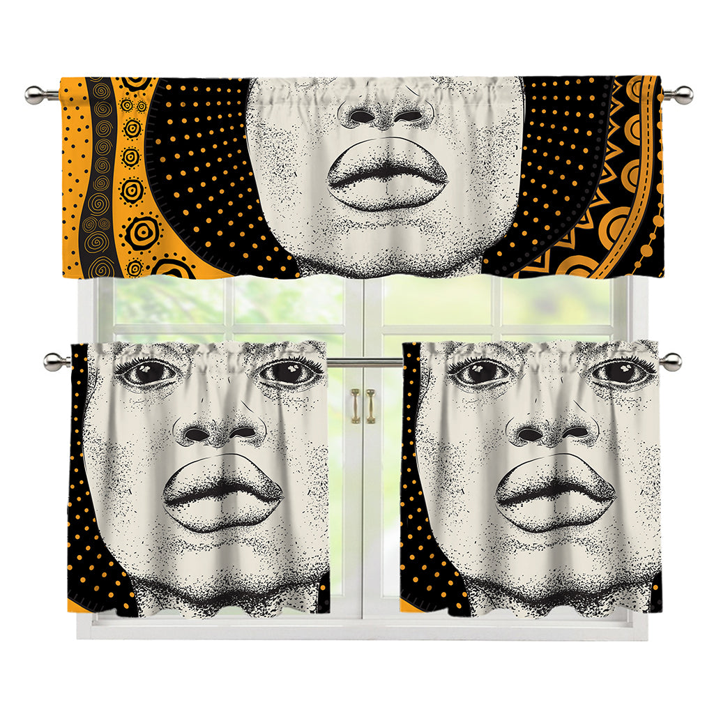 African Woman Print 3 Piece Kitchen Curtains