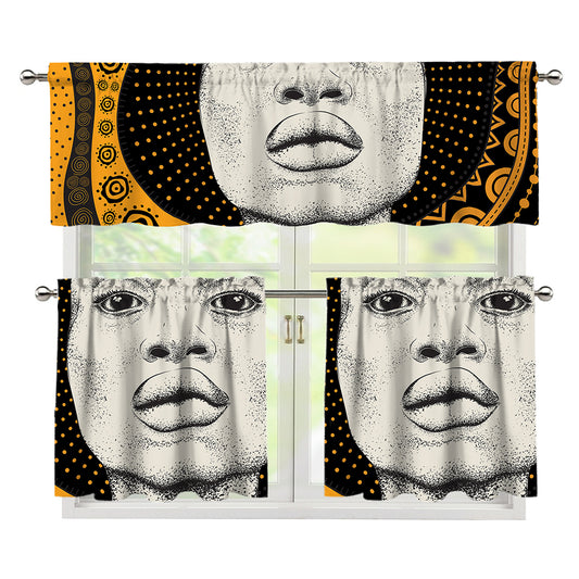 African Woman Print 3 Piece Kitchen Curtains