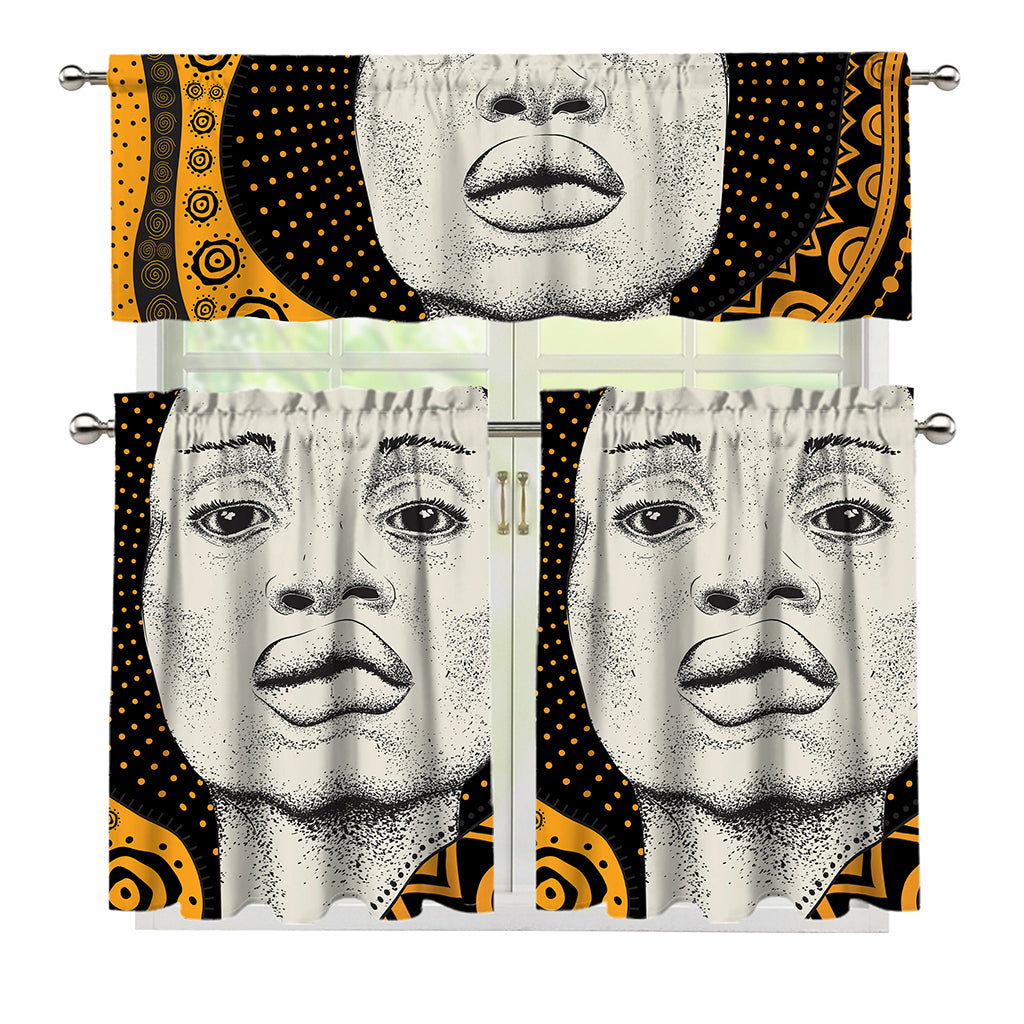 African Woman Print 3 Piece Kitchen Curtains