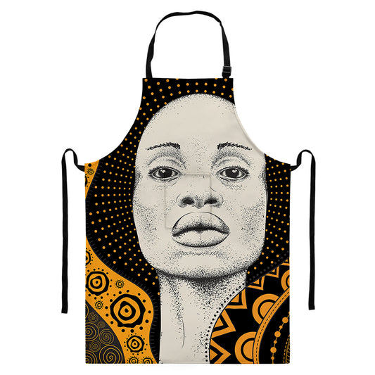 African Woman Print Bib Apron With Pocket