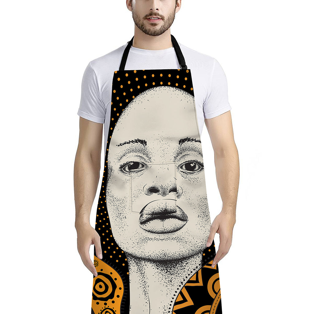 African Woman Print Bib Apron With Pocket
