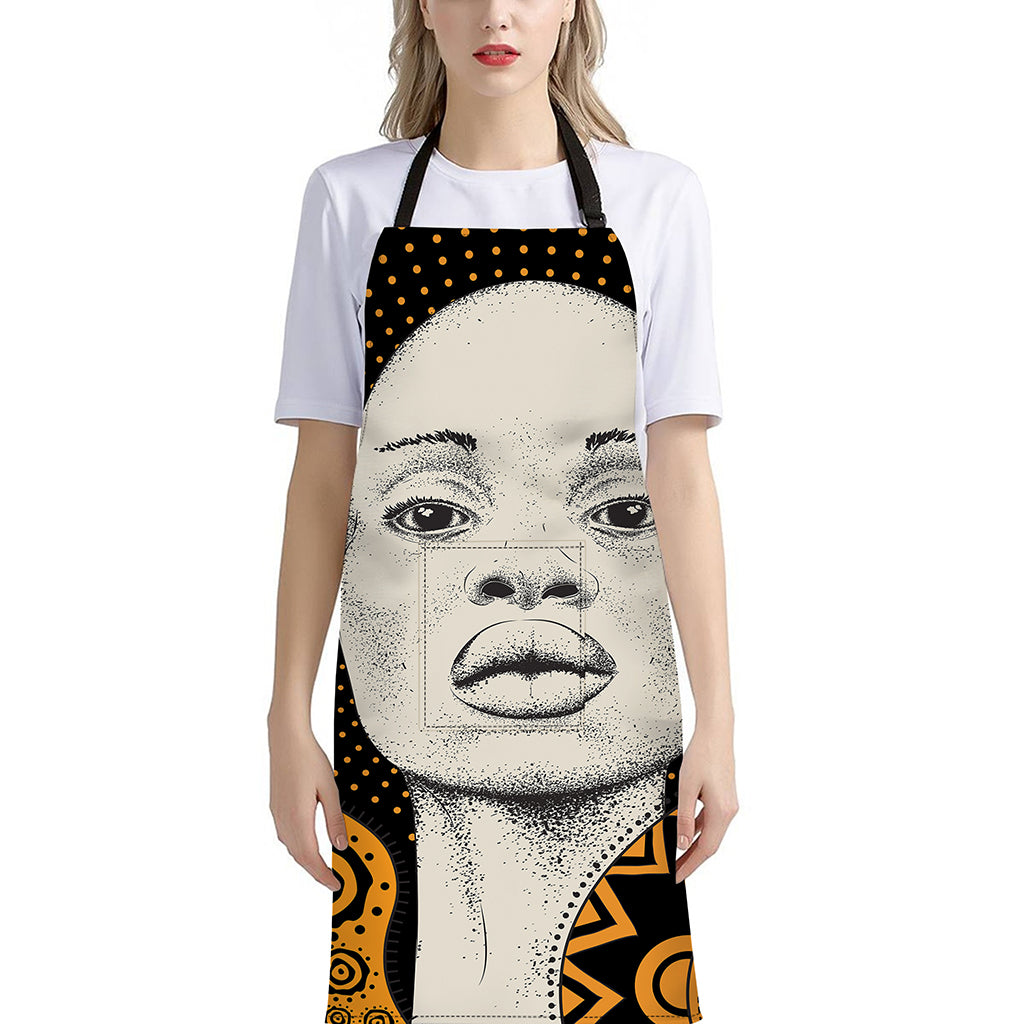 African Woman Print Bib Apron With Pocket