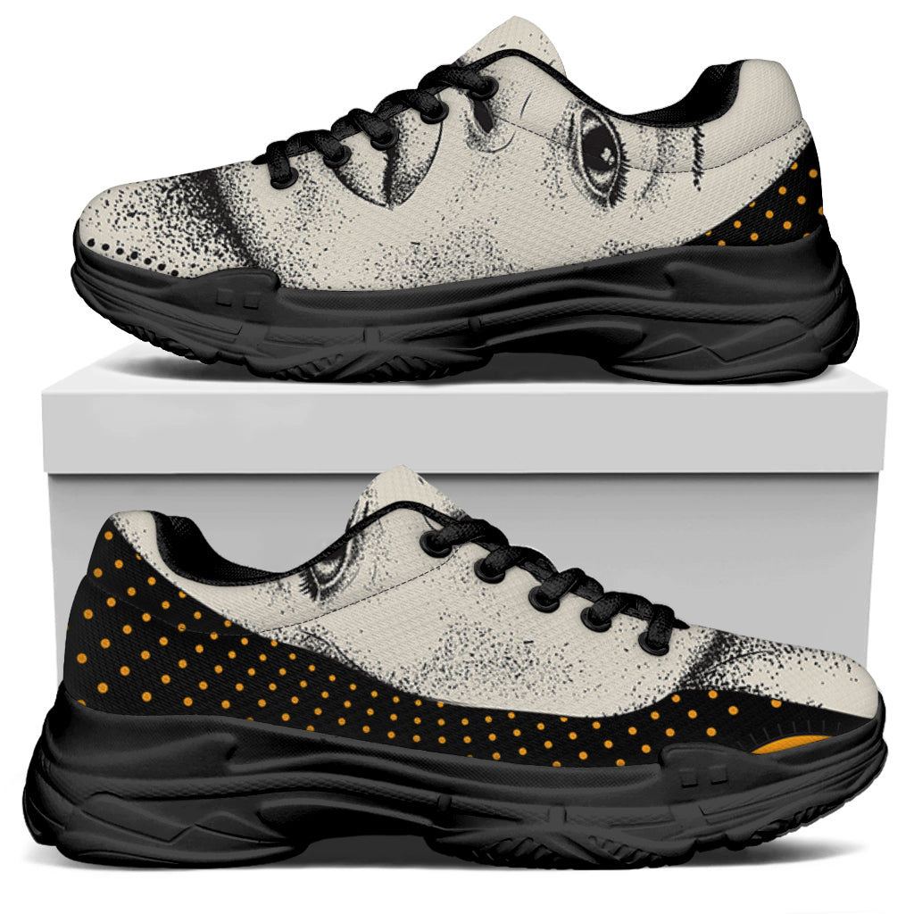 African Woman Print Black Chunky Shoes
