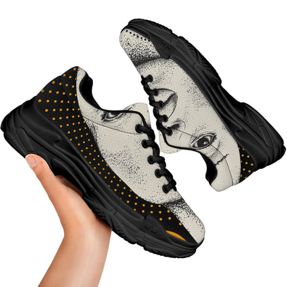 African Woman Print Black Chunky Shoes