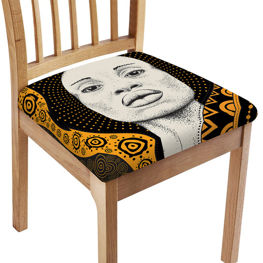 African Woman Print Chair Cushion Cover