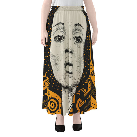 African Woman Print Chiffon Maxi Skirt