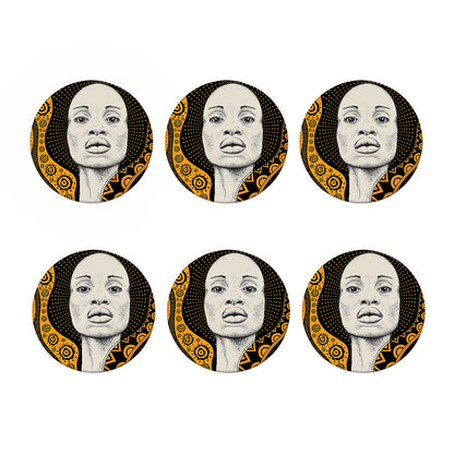 African Woman Print Coaster Set