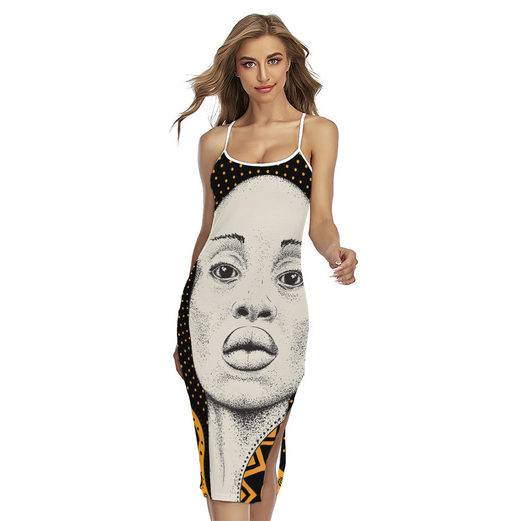 African Woman Print Cross Back Cami Dress