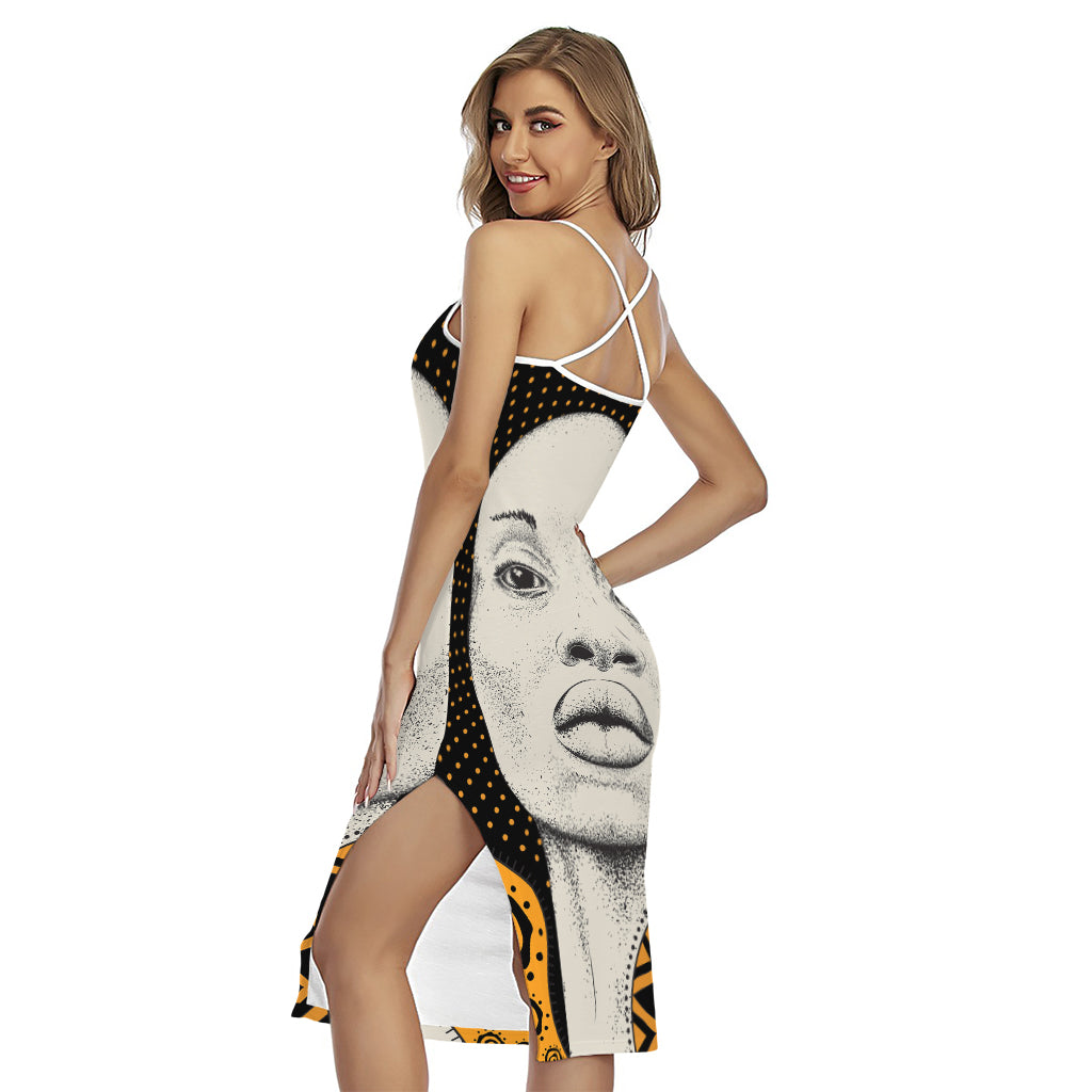African Woman Print Cross Back Cami Dress