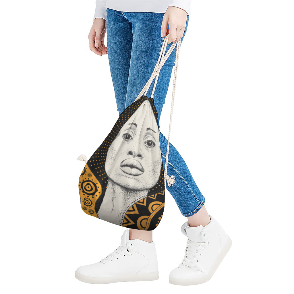 African Woman Print Drawstring Bag