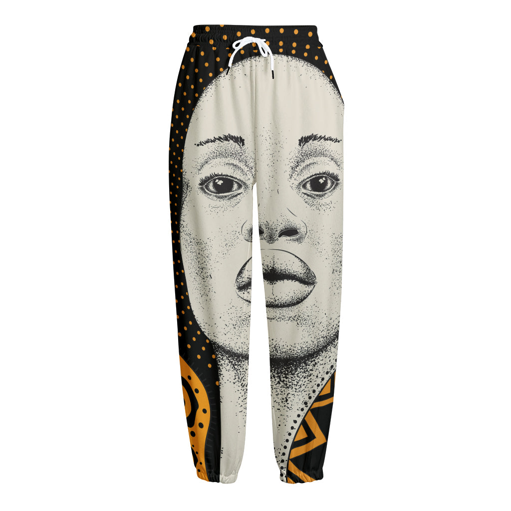 African Woman Print Fleece Lined Knit Pants