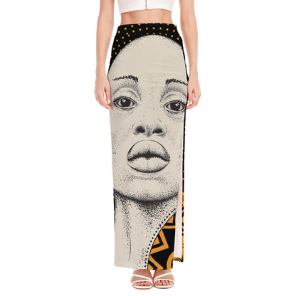 African Woman Print High Slit Maxi Skirt