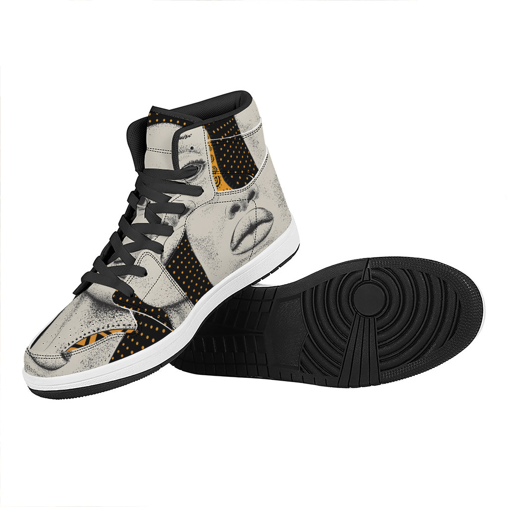 African Woman Print High Top Leather Sneakers