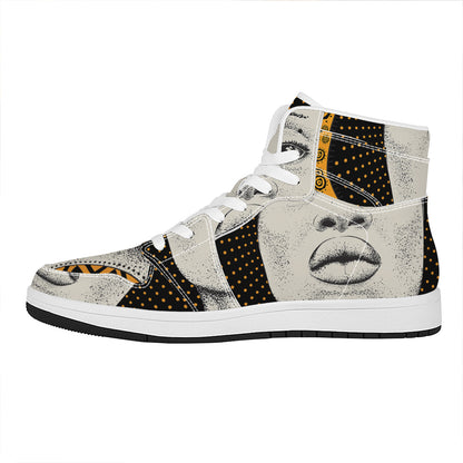 African Woman Print High Top Leather Sneakers