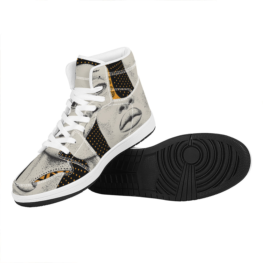 African Woman Print High Top Leather Sneakers