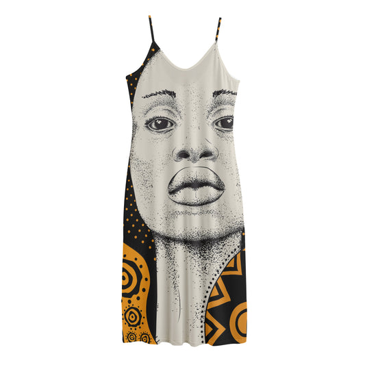African Woman Print Jersey Midi Cami Dress