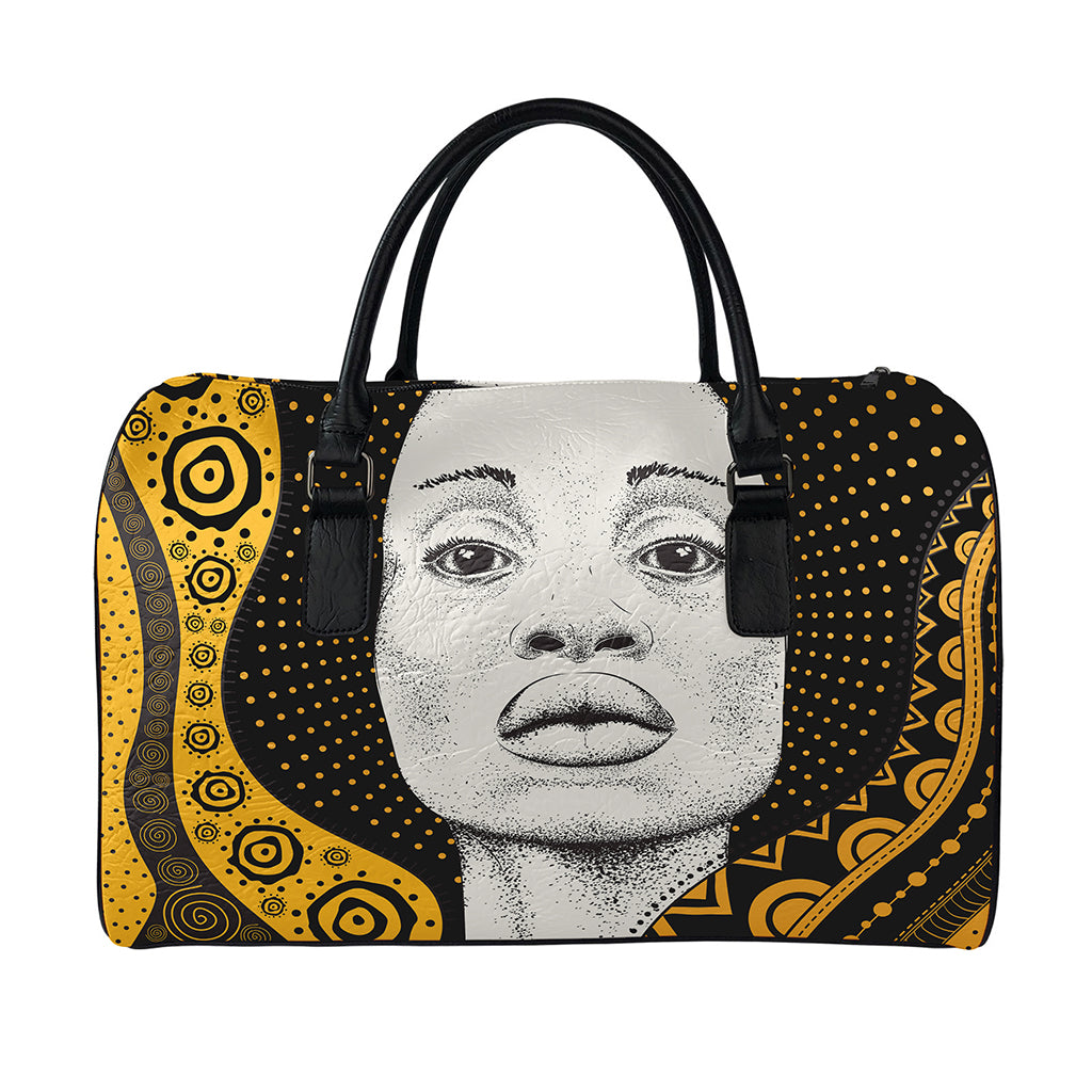 African Woman Print Leather Duffle Bag
