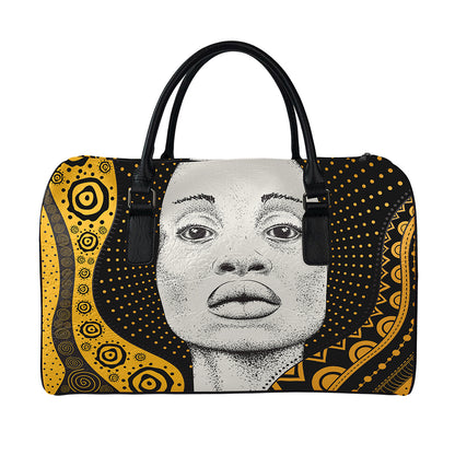 African Woman Print Leather Duffle Bag
