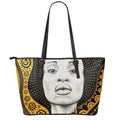 African Woman Print Leather Tote Bag With Zipper