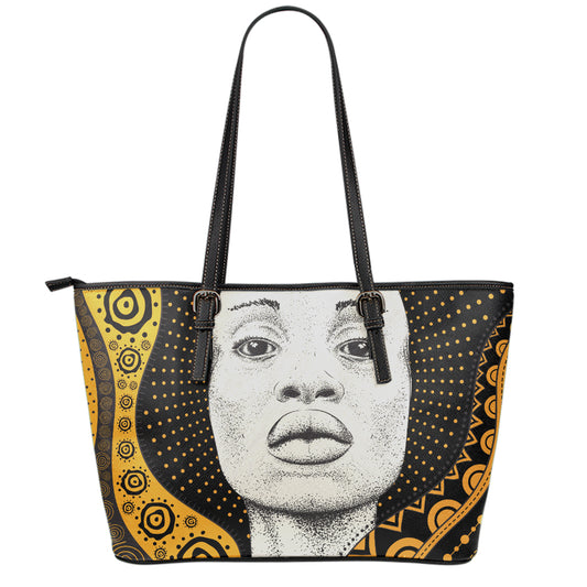 African Woman Print Leather Tote Bag