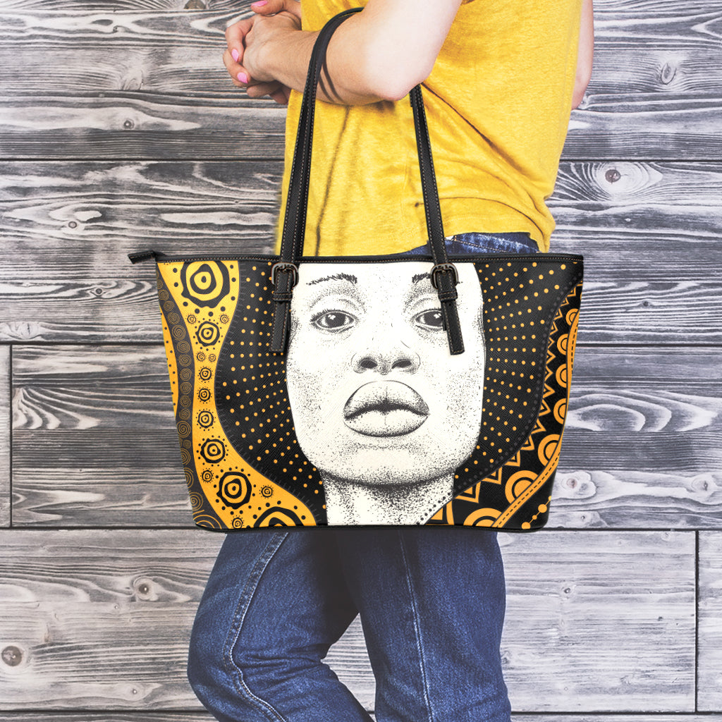 African Woman Print Leather Tote Bag