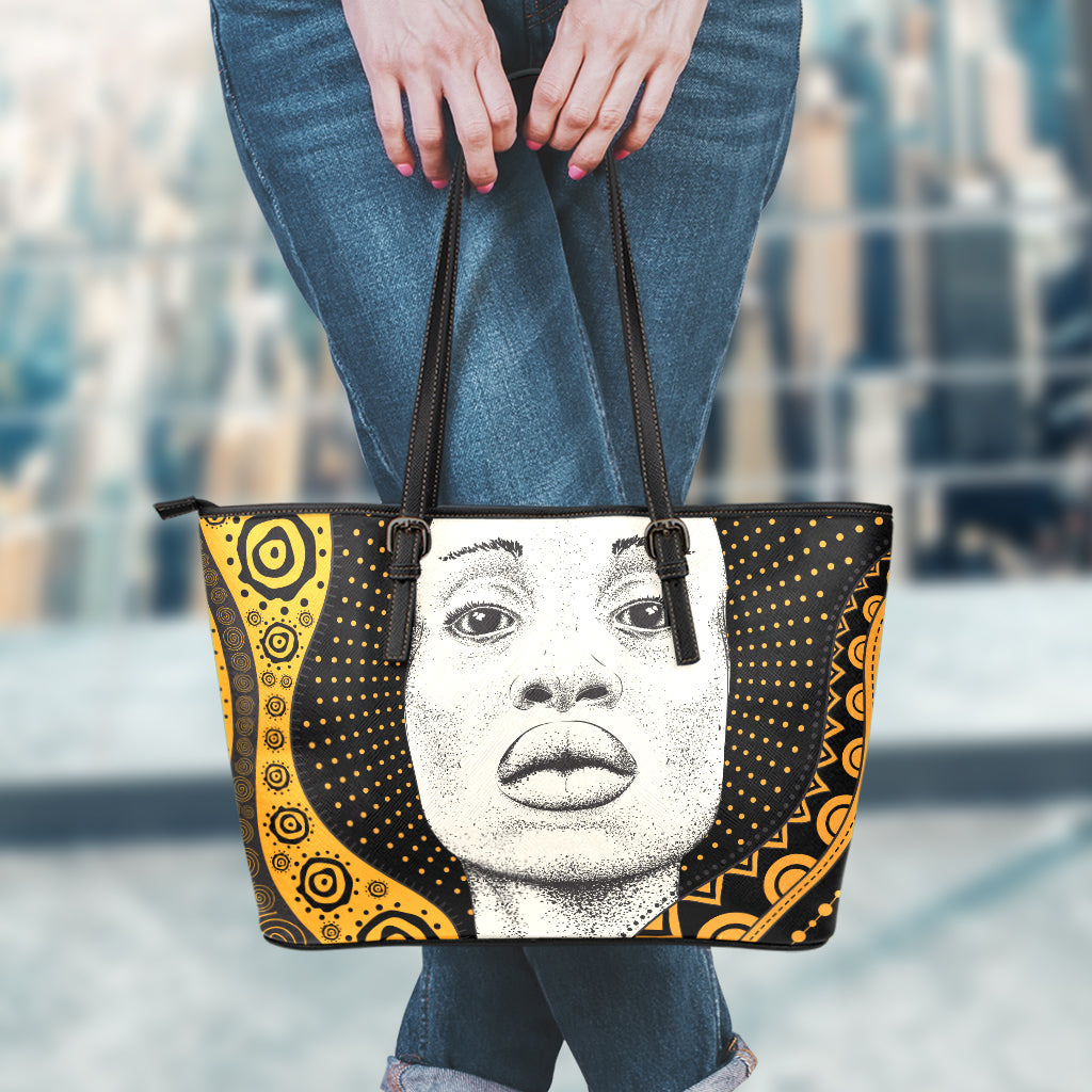 African Woman Print Leather Tote Bag