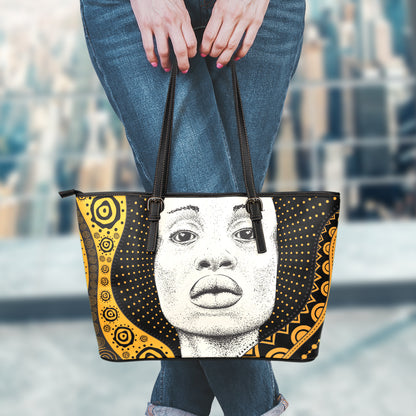 African Woman Print Leather Tote Bag