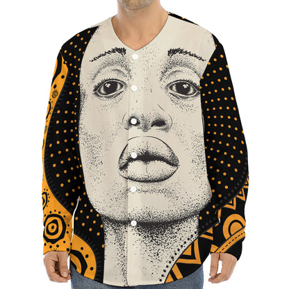 African Woman Print Long Sleeve Baseball Jersey