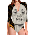 African Woman Print Long Sleeve Swimsuit