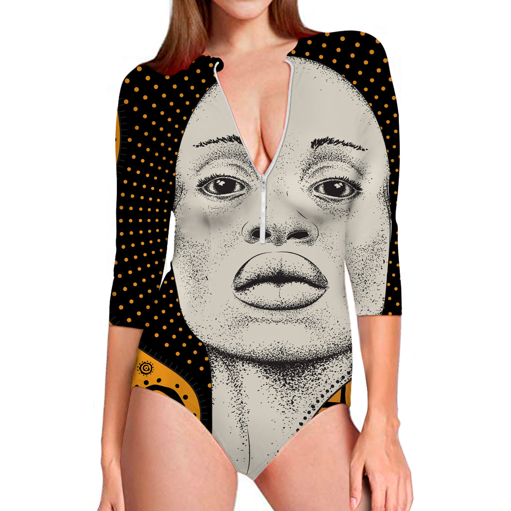 African Woman Print Long Sleeve Swimsuit