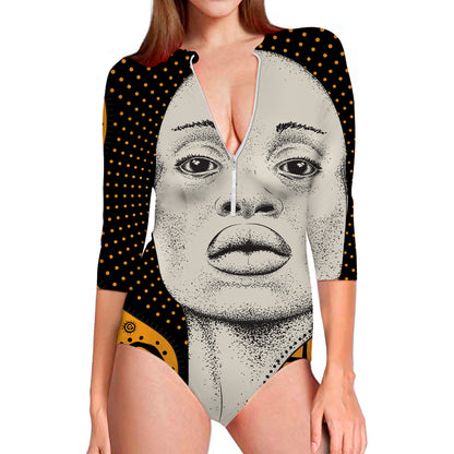 African Woman Print Long Sleeve Swimsuit