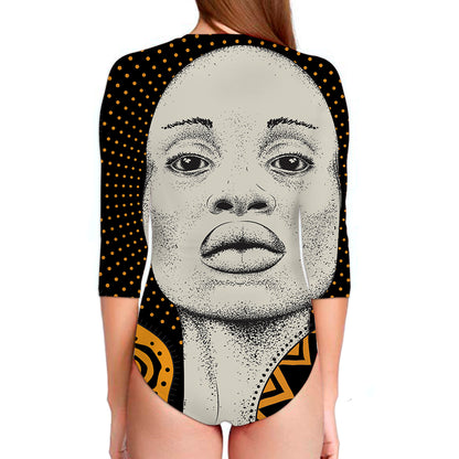 African Woman Print Long Sleeve Swimsuit