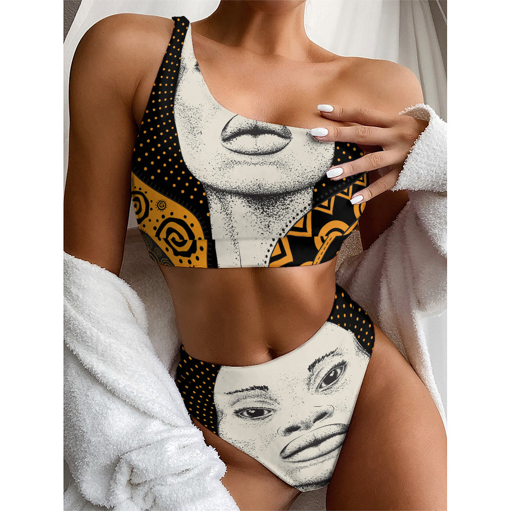 African Woman Print One Shoulder Bikini Top