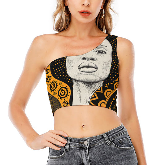 African Woman Print One Shoulder Crop Top
