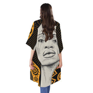 African Woman Print Open Front Beach Cover Up