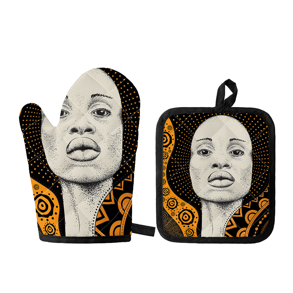 African Woman Print Oven Mitt And Pot Holder Set