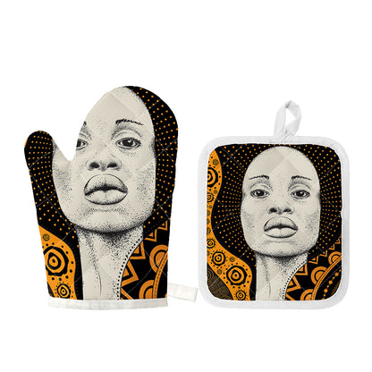 African Woman Print Oven Mitt And Pot Holder Set