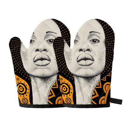 African Woman Print Oven Mitts