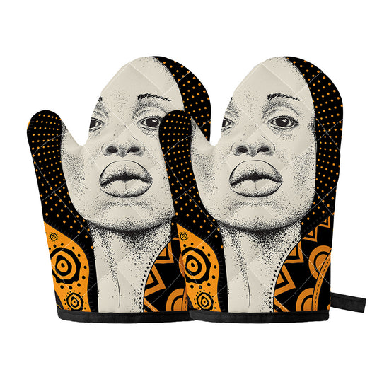 African Woman Print Oven Mitts