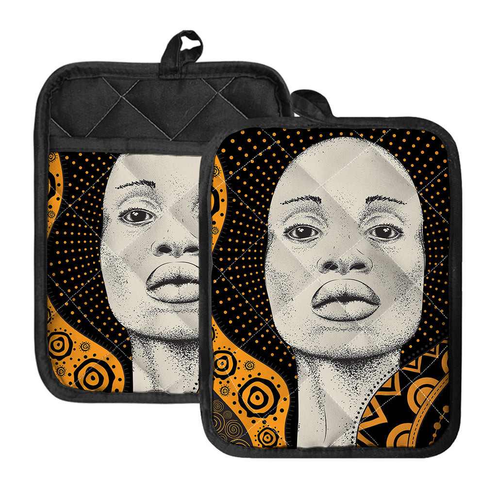 African Woman Print Pot Holders With Pocket