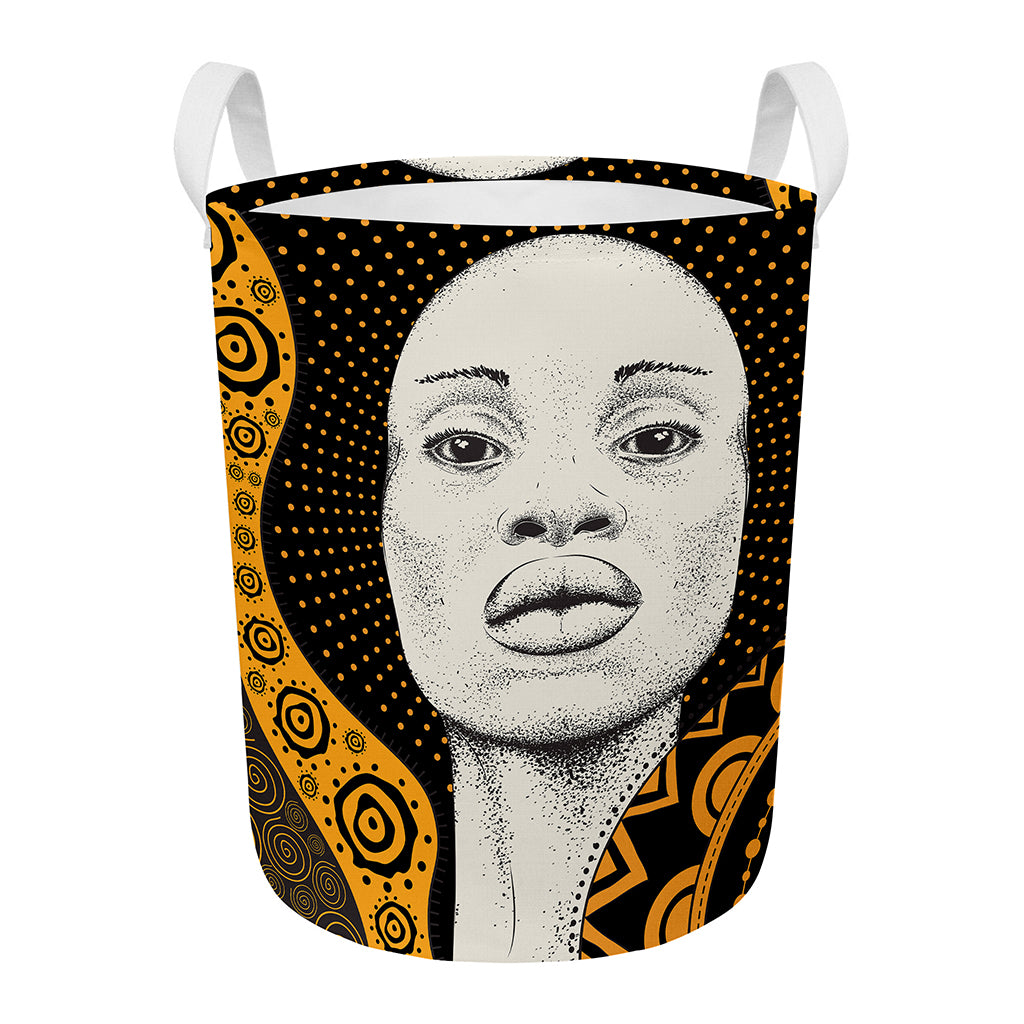 African Woman Print Round Laundry Basket