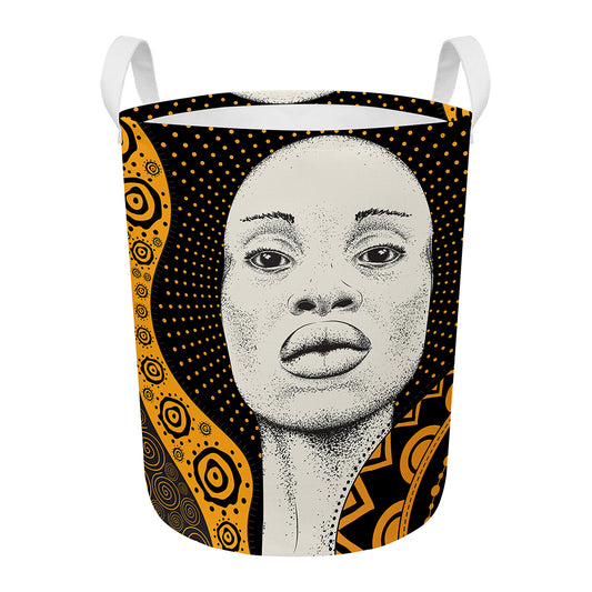 African Woman Print Round Laundry Basket