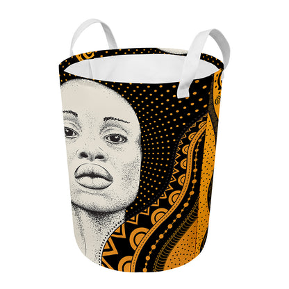 African Woman Print Round Laundry Basket