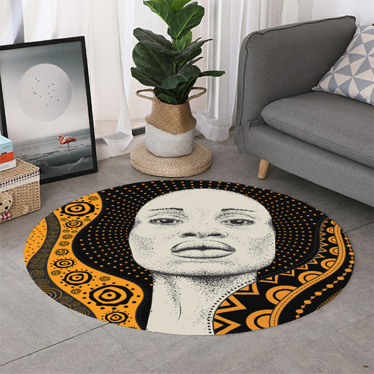 African Woman Print Round Rug
