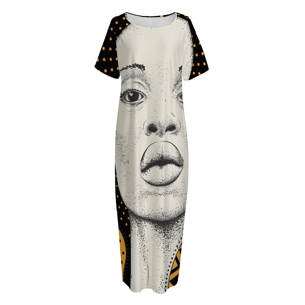 African Woman Print Short Sleeve Long Nightdress